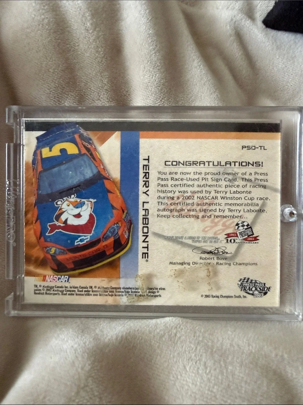 Terry Labonte Signed Kellogg's Racing Card with Red Memorabilia Patch